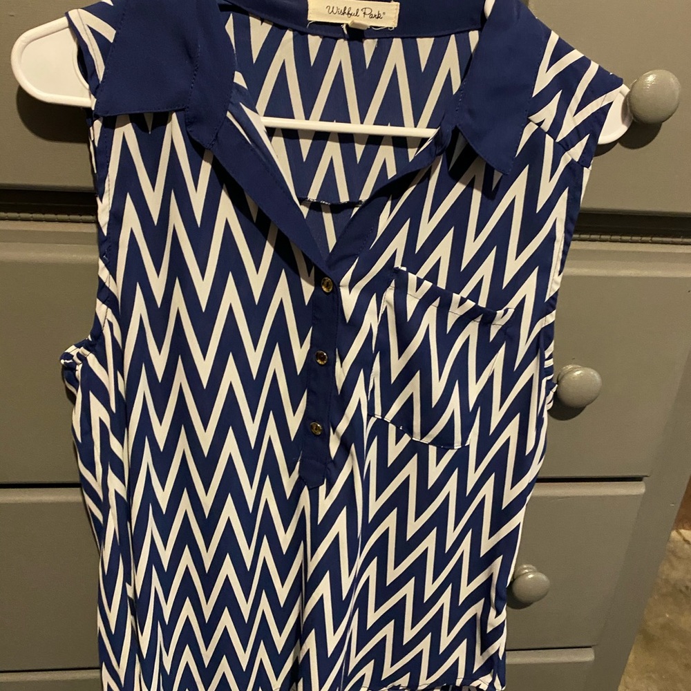 Blue and white dressy top